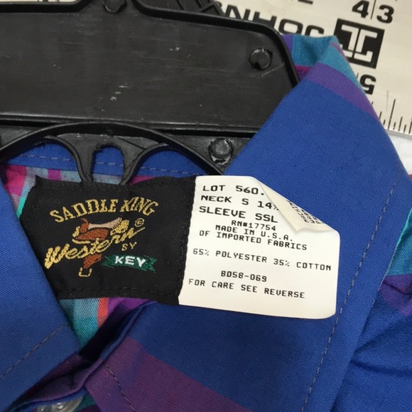 Vintage short sleeve Saddle King Western  pearl button 141/2 small regular - Picture 6 of 8